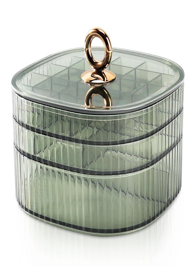 Sunkaioo Earring Organizer,Stackable 3-Layers Clear Jewelry Box with Lid,Stud Earring Organizer for Women Girls,Earring Box Display Holder for Earrings Ring Studs Bracelet Necklace Crafts(Round Green) - Image 1