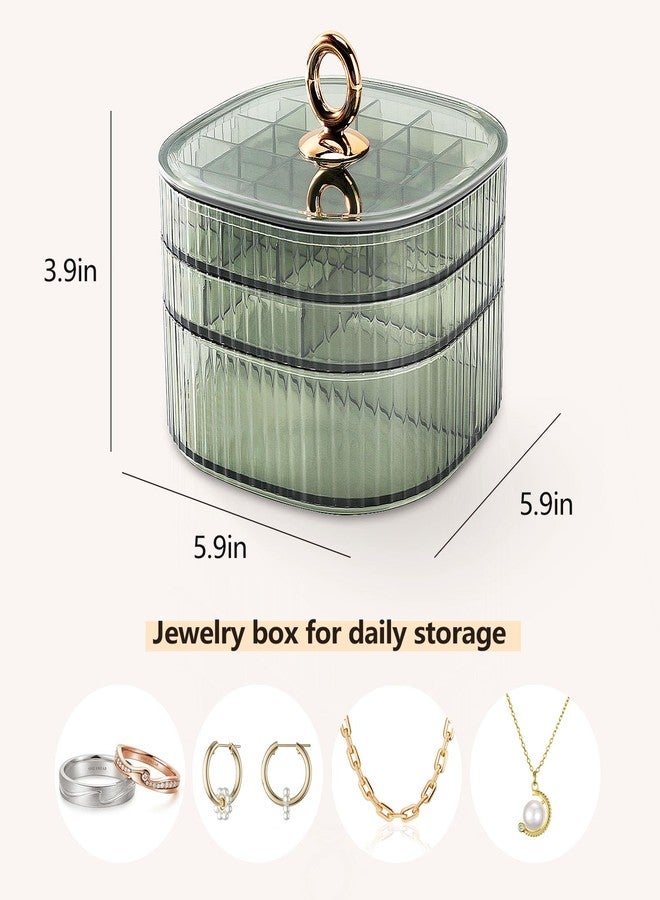 Sunkaioo Earring Organizer,Stackable 3-Layers Clear Jewelry Box with Lid,Stud Earring Organizer for Women Girls,Earring Box Display Holder for Earrings Ring Studs Bracelet Necklace Crafts(Round Green) - Image 2