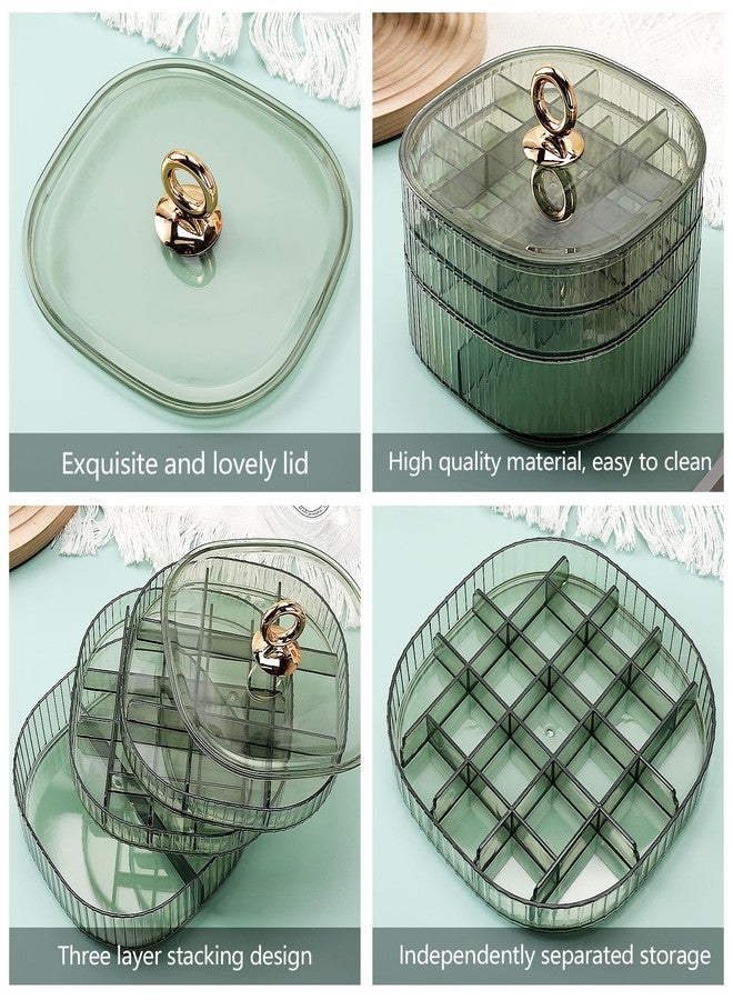 Sunkaioo Earring Organizer,Stackable 3-Layers Clear Jewelry Box with Lid,Stud Earring Organizer for Women Girls,Earring Box Display Holder for Earrings Ring Studs Bracelet Necklace Crafts(Round Green) - Image 4