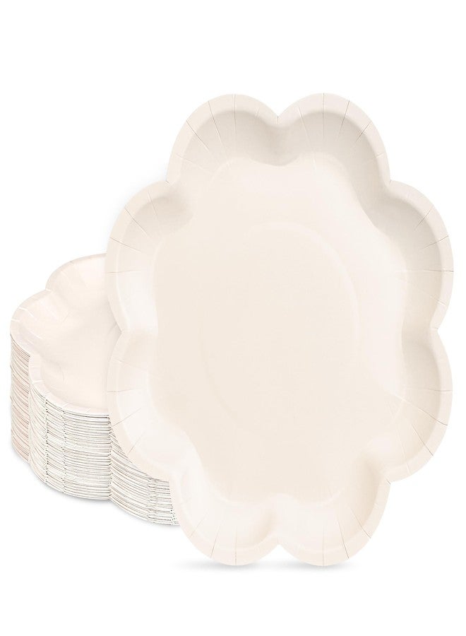 ZUQMZUQ 30 Pcs Ivory Paper Plates 9 Inch, Cream Party Plates, Ivory Scalloped Dinner Paper Plates Cute Beige Dessert Cake Plates for Baby Shower, Wedding, Birthday Party, Bridal Shower (9 INCH) - Image 1