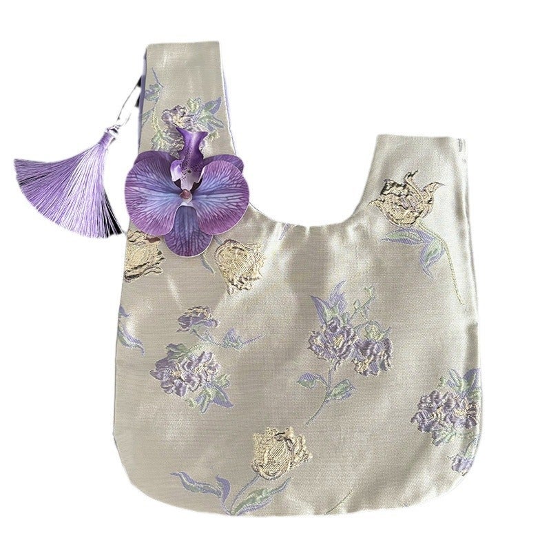 Phalaenopsis Tassel Polyester Jacquard Wristlet Bag Chinese Retro Style Small Clutch - Image 5