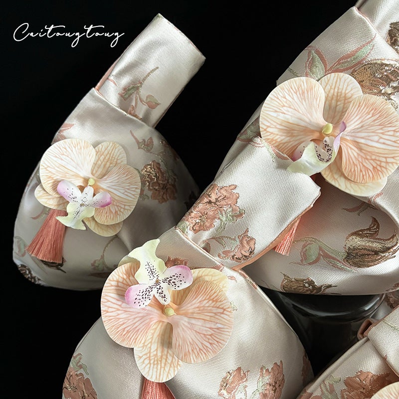 Phalaenopsis Tassel Polyester Jacquard Wristlet Bag Chinese Retro Style Small Clutch - Image 3