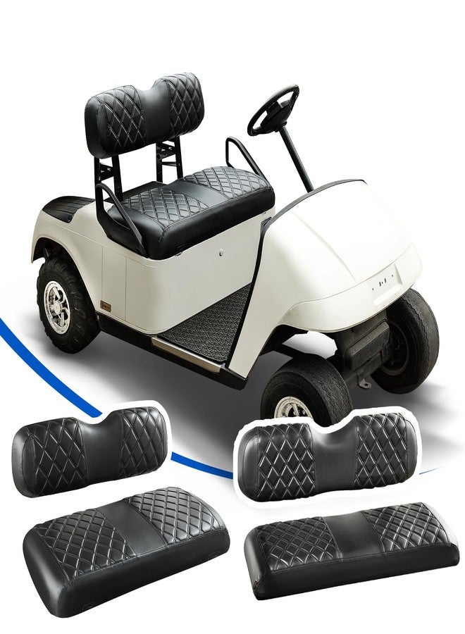 NOKINS 4PCS Golf Cart Diamond Seat Covers Kit, Front and Rear Seat Covers Fits EZGO TXT 1994-2013 OEM Ordinary Seat Cushion, No Need to Staples, Durable Breathable vinyl (Black&Black Stitching) - Image 1
