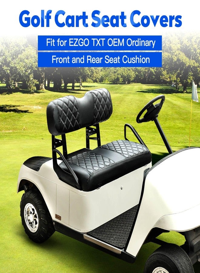 NOKINS 4PCS Golf Cart Diamond Seat Covers Kit, Front and Rear Seat Covers Fits EZGO TXT 1994-2013 OEM Ordinary Seat Cushion, No Need to Staples, Durable Breathable vinyl (Black&Black Stitching) - Image 2