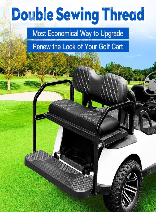 NOKINS 4PCS Golf Cart Diamond Seat Covers Kit, Front and Rear Seat Covers Fits EZGO TXT 1994-2013 OEM Ordinary Seat Cushion, No Need to Staples, Durable Breathable vinyl (Black&Black Stitching) - Image 3