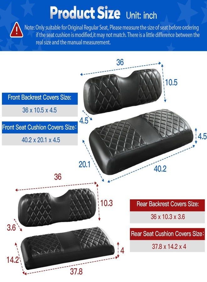 NOKINS 4PCS Golf Cart Diamond Seat Covers Kit, Front and Rear Seat Covers Fits EZGO TXT 1994-2013 OEM Ordinary Seat Cushion, No Need to Staples, Durable Breathable vinyl (Black&Black Stitching) - Image 5