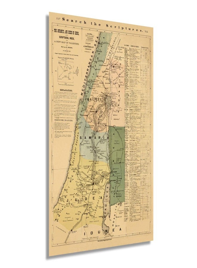 HISTORIX Vintage 1881 The Journeys and Deeds of Jesus Map – 24x36 Inch Biblical Wall Art with Scriptural Index – Illustrated View of Palestine for Bible Study & Faith-Based Decor - Image 1