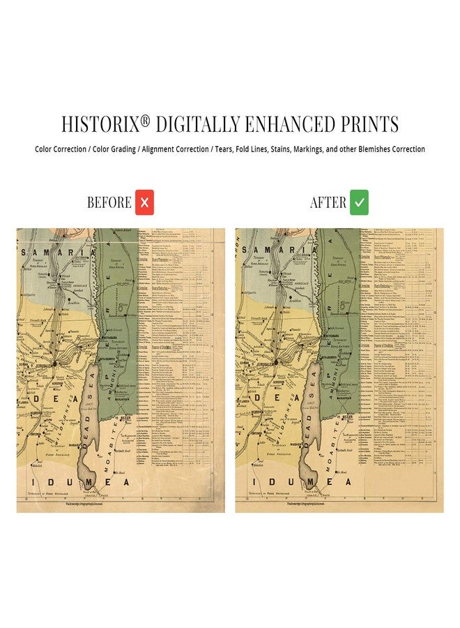 HISTORIX Vintage 1881 The Journeys and Deeds of Jesus Map – 24x36 Inch Biblical Wall Art with Scriptural Index – Illustrated View of Palestine for Bible Study & Faith-Based Decor - Image 3