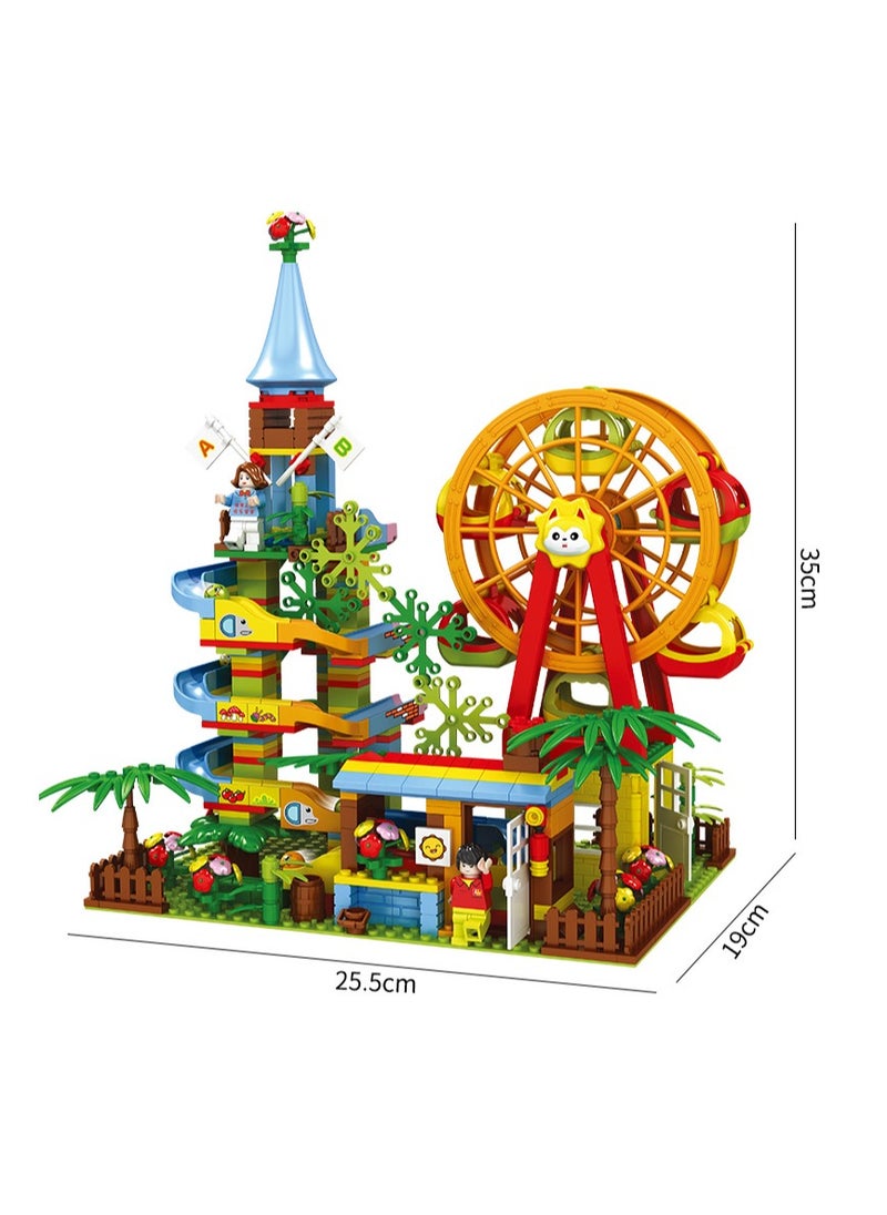 متجر الفرح - مجموعة مكعبات بناء كلاسيكية من Marble Run للأطفال من سن 6 سنوات فما فوق مكونة من 469 قطعة مع مسار سباق 5 كرات، مجموعة مكعبات STEM هدايا ألعاب للأولاد والبنات - Image 1