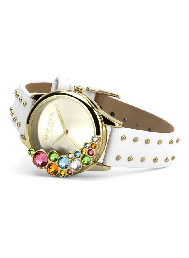 DAISY DIXON LONDON Women's Lily Champagne Dial White Gold Leather Strap Analog Watch for Women 35mm