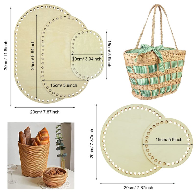 CLITHS 5 PCS Wooden Crochet Bag Bottoms - Oval & Circle Wooden Basket Bases - DIY Craft Weaving Supplies 11.81x7.87 inch, 3mm Thickness - Image 5