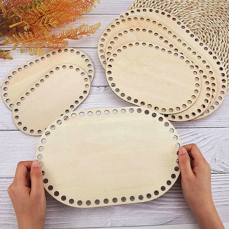 CLITHS 5 PCS Wooden Crochet Bag Bottoms - Oval & Circle Wooden Basket Bases - DIY Craft Weaving Supplies 11.81x7.87 inch, 3mm Thickness - Image 4