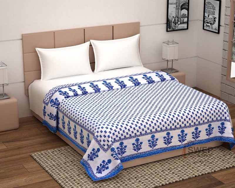LOARSHY لحاف لوارش Pure Cotton مزخرف بالأزهار | خفيف ودافئ لحاف راجستاني جايفوري لسرير مفرد | لحاف ناعم لفصل الشتاء (أزرق، 55 × 85 بوصة، عبوة من 1) - Image 5