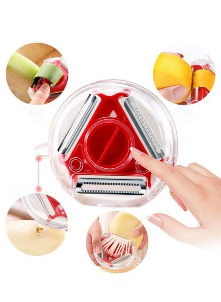 DubaiGallery 3 in 1 Multifunctional Fruit and Vegetable Peeler in Blue- Stainless Steel Julienne Peeler for Potato Carrot Apple Veggie Spaghetti Hash Browns - Straight blade, Serrated blade, Julienne blade - Image 2