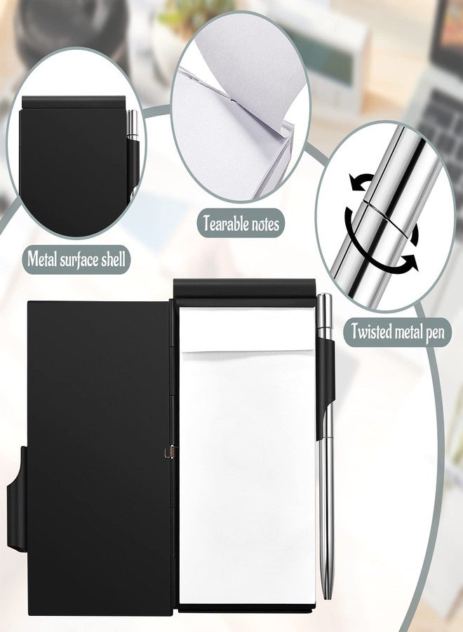 Tenare 2 Pieces Metal Pocket Notebook with Pen and Refillable Paper, Aluminum Flip Mini Notepad Holder, Small Journal with Pen Holder for Office Supplies Christmas gifts(Black) - Image 3