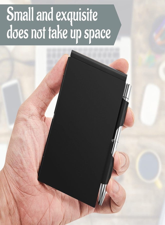 Tenare 2 Pieces Metal Pocket Notebook with Pen and Refillable Paper, Aluminum Flip Mini Notepad Holder, Small Journal with Pen Holder for Office Supplies Christmas gifts(Black) - Image 4