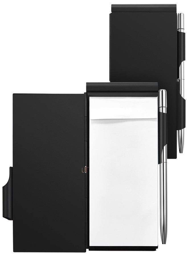 Tenare 2 Pieces Metal Pocket Notebook with Pen and Refillable Paper, Aluminum Flip Mini Notepad Holder, Small Journal with Pen Holder for Office Supplies Christmas gifts(Black) - Image 1