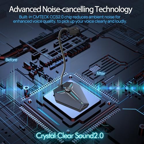 CMTECK Computer Microphone, G006Plus USB Desktop Condenser PC Laptop Mic, Mute Button with LED Indicators, Compatible with Windows/Mac (with Volume Knob) - Image 3