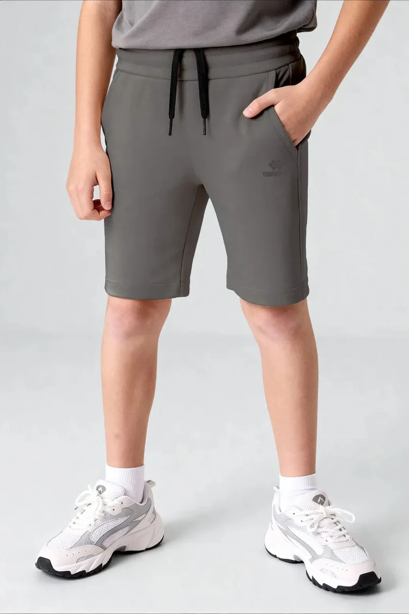 Tommylife Charcoal Grey TOMMY Youth Drawstring Waist Shorts for Men | Best Price UAE