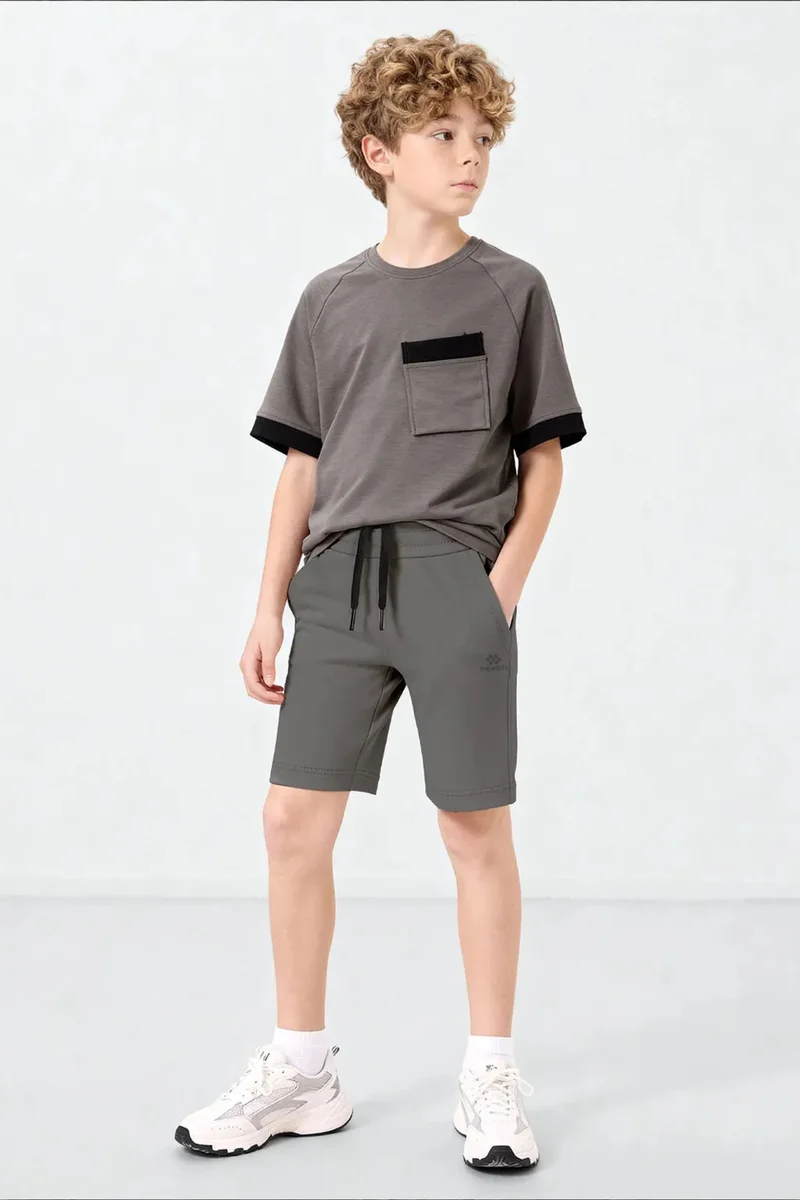 Tommylife Charcoal Grey TOMMY Youth Drawstring Waist Shorts for Men | Best Price UAE