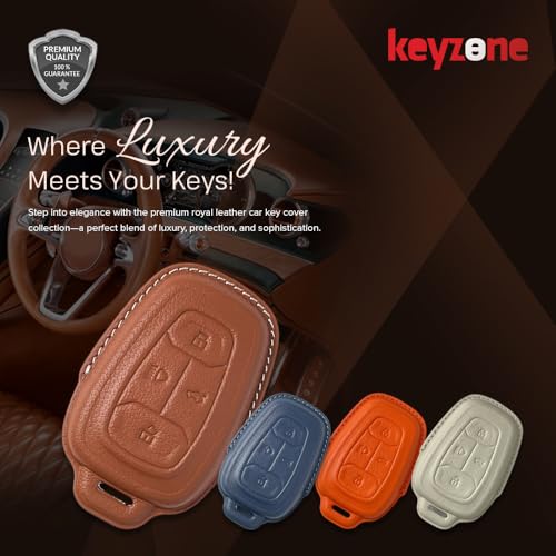 Keyzone Royal Leather Key Cover for Tata Nexon, Harrier, Safari, Altroz, Punch, Tigor 4 Button smart Key (Cognac Brown) - Image 3