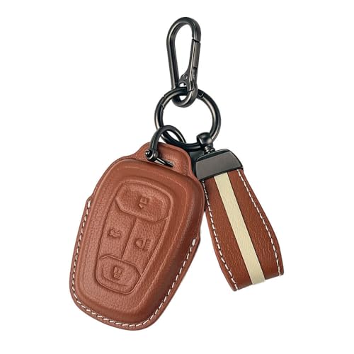 Keyzone Royal Leather Key Cover for Tata Nexon, Harrier, Safari, Altroz, Punch, Tigor 4 Button smart Key (Cognac Brown) - Image 1