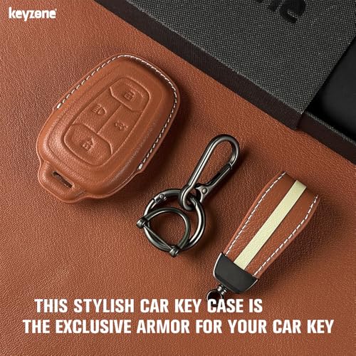 Keyzone Royal Leather Key Cover for Tata Nexon, Harrier, Safari, Altroz, Punch, Tigor 4 Button smart Key (Cognac Brown) - Image 2