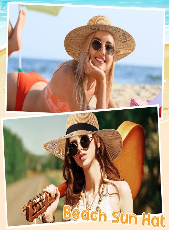 Sureio 6 Pcs Beach Hat for Women Summer Floppy Embroidered Foldable Sun Hat Large Brim Adjustable Straw for Vacation Travel - Image 4