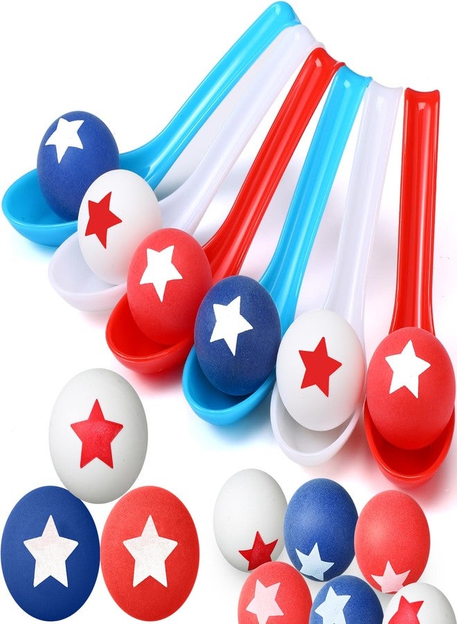 PullCrease 24 Pack Patriotic Spoon Relay Race Set Ball and Spoon Race Game for 4th of July Independence Day Labor Day Indoor Outdoor Party Game Supplies(Red, Blue, White,Star) - Image 1