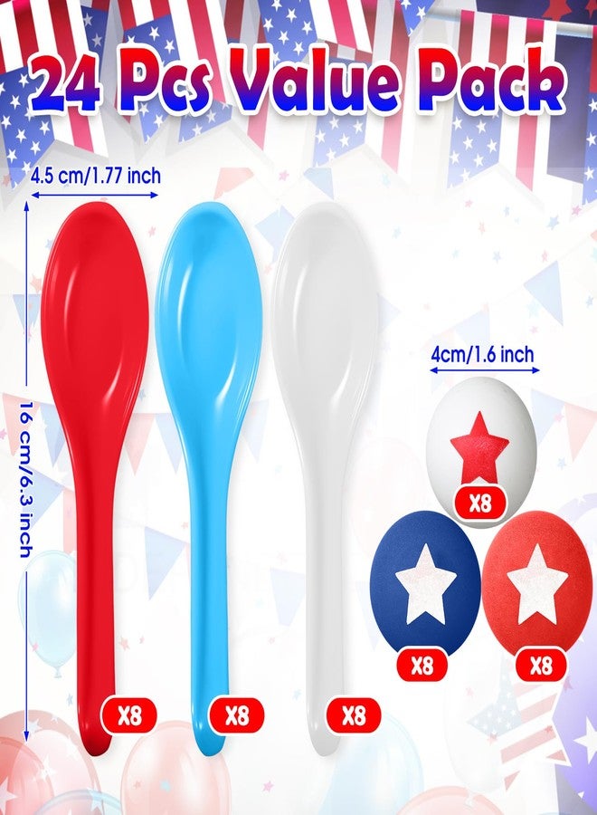 PullCrease 24 Pack Patriotic Spoon Relay Race Set Ball and Spoon Race Game for 4th of July Independence Day Labor Day Indoor Outdoor Party Game Supplies(Red, Blue, White,Star) - Image 3