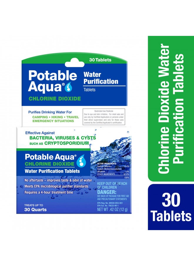 Potable Aqua - Chlorine Dioxide Water Purification Tablets - 30 Count - Image 1