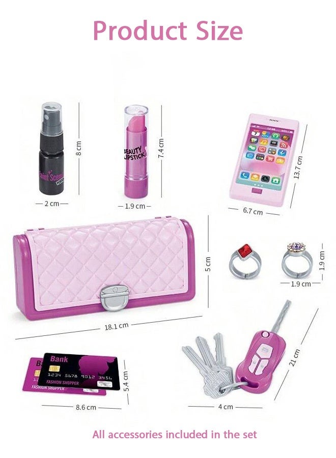 شبيلي حقيبة مكياج تمثيلية للبنات – طقم لعب 9 قطع مع أحمر شفاه وهاتف ومفاتيح – هدية للأطفال من عمر 3 سنوات - Image 2