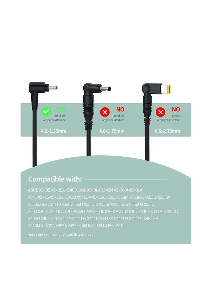 Terabyte شاحن لابتوب 19 فولت 2.37 أمبير 45 واط للتزويد، محول طاقة تيار متردد لأجهزة ASUS X540 X540S X540SA X540L X540LA X540M X540N X540NA x541S X541U C202SA C300M (حجم الموصل: 4.0 مم * 1.35 مم) - Image 2