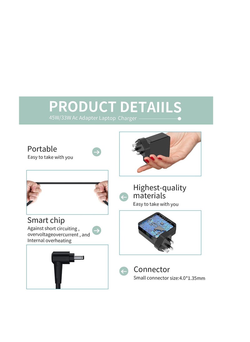 Terabyte شاحن لابتوب 19 فولت 2.37 أمبير 45 واط للتزويد، محول طاقة تيار متردد لأجهزة ASUS X540 X540S X540SA X540L X540LA X540M X540N X540NA x541S X541U C202SA C300M (حجم الموصل: 4.0 مم * 1.35 مم) - Image 3