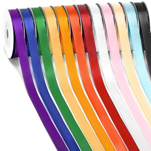 SOTMALTK Rainbow Satin Ribbon 12 Colors 38 Inch x 12 Rolls Total 120 Yards Colorful Ribbon Perfect for Gift Wrapping Crafts Hair Bows Flower Bouquet Wedding Party Decoration and More - Image 1