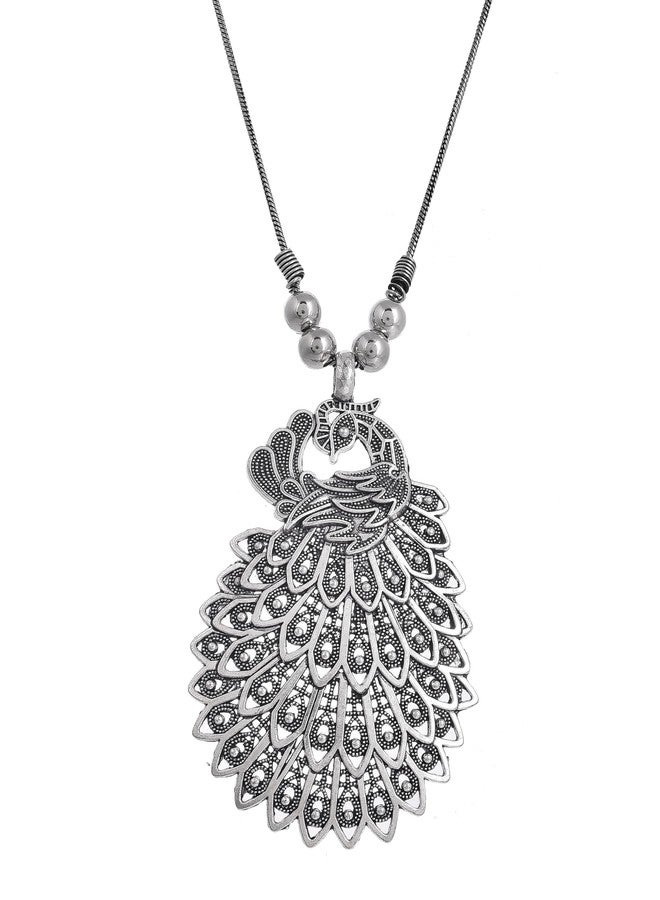 Naman Arts Oxidised Pendant Necklace for Women | Antique Boho Charm | Pure Brass Lightweight Ethnic Chain Necklace (Peacock Design) - Image 1