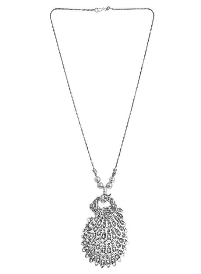 Naman Arts Oxidised Pendant Necklace for Women | Antique Boho Charm | Pure Brass Lightweight Ethnic Chain Necklace (Peacock Design) - Image 2