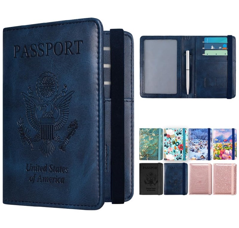 ACdream ACdream RFID BLOCKING Passport Holder Travel Wallet - Premium PU Leather Cover Passport book with Card Holder, Pen Slot, Keep Organization, and Travel Essentials for Women and Men, Navy  - Image 2