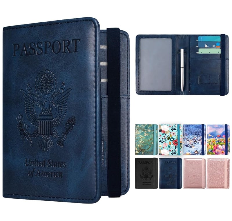 ACdream ACdream RFID BLOCKING Passport Holder Travel Wallet - Premium PU Leather Cover Passport book with Card Holder, Pen Slot, Keep Organization, and Travel Essentials for Women and Men, Navy  - Image 1