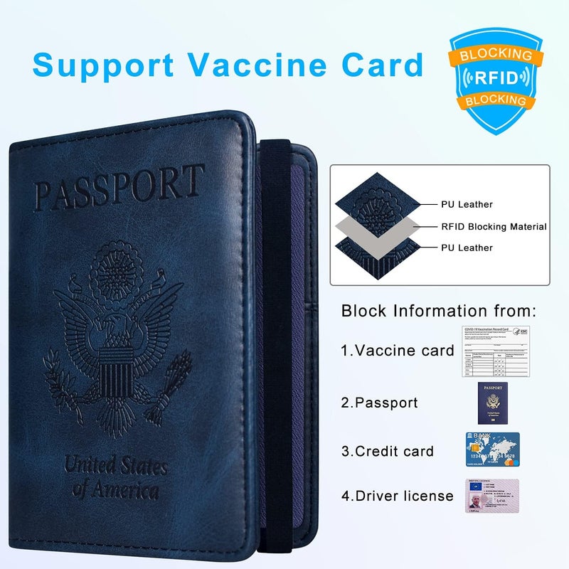 ACdream ACdream RFID BLOCKING Passport Holder Travel Wallet - Premium PU Leather Cover Passport book with Card Holder, Pen Slot, Keep Organization, and Travel Essentials for Women and Men, Navy  - Image 4