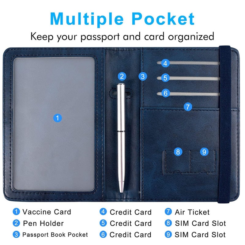 ACdream ACdream RFID BLOCKING Passport Holder Travel Wallet - Premium PU Leather Cover Passport book with Card Holder, Pen Slot, Keep Organization, and Travel Essentials for Women and Men, Navy  - Image 5
