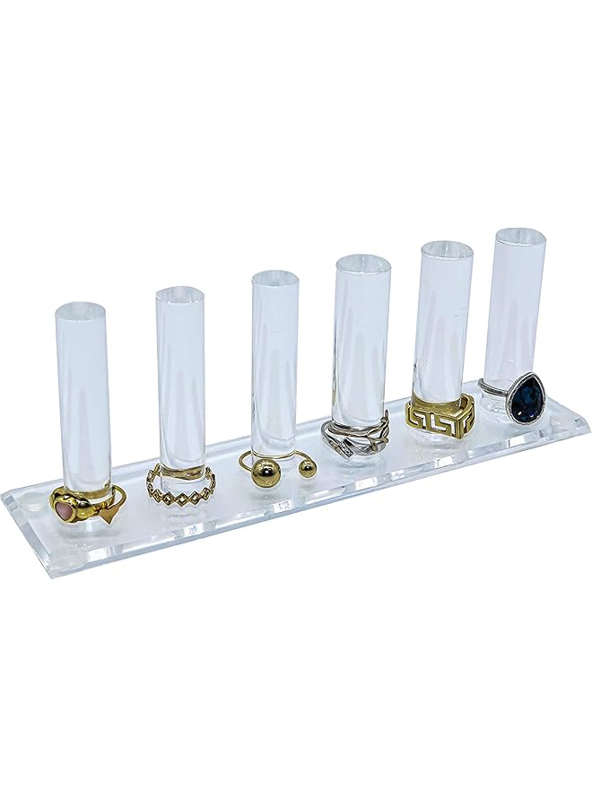 The Bros 6 Rod Ring Holder Jewelry Stand, Clear Acrylic Ring Display Organizer For Girls Room, Small Cylinder Storage For Multiple Rings For Women  - Image 1