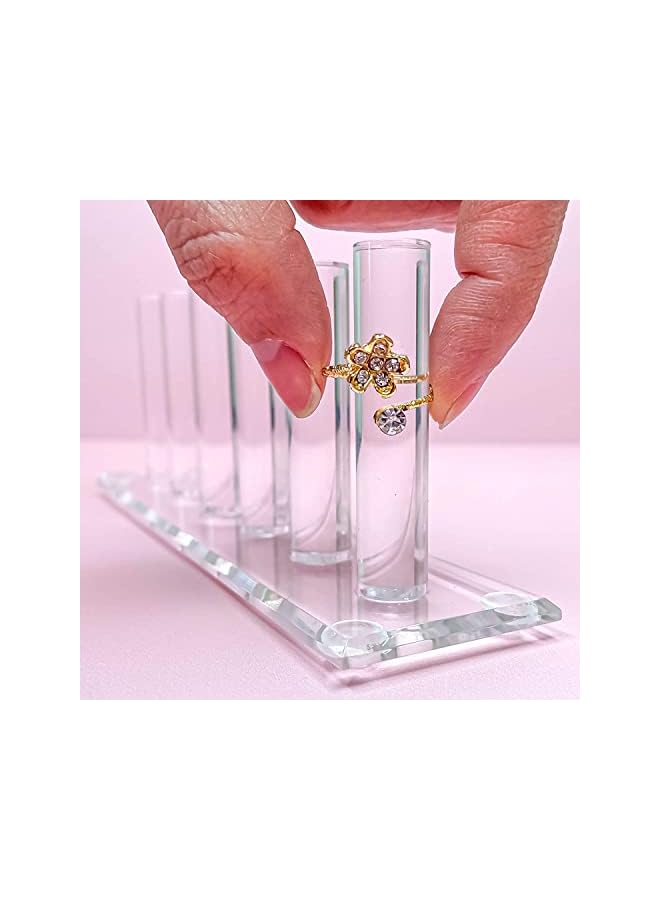The Bros 6 Rod Ring Holder Jewelry Stand, Clear Acrylic Ring Display Organizer For Girls Room, Small Cylinder Storage For Multiple Rings For Women  - Image 2