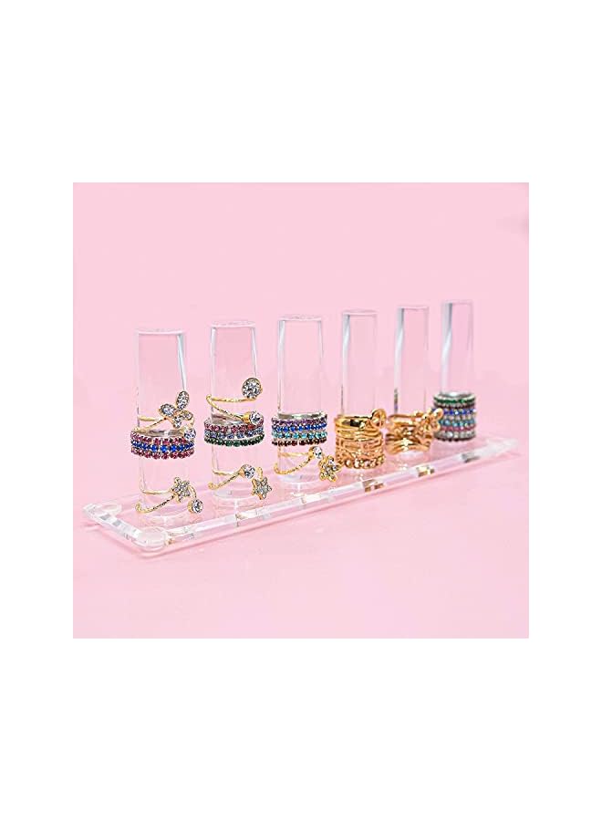 The Bros 6 Rod Ring Holder Jewelry Stand, Clear Acrylic Ring Display Organizer For Girls Room, Small Cylinder Storage For Multiple Rings For Women  - Image 4