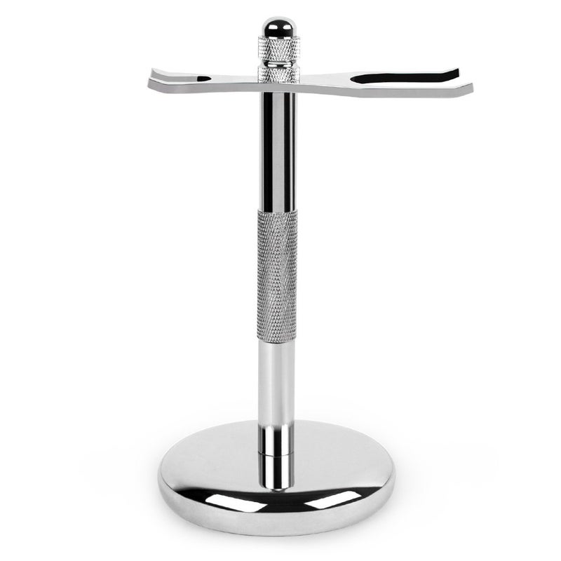QSHAVE Deluxe Chrome Razor and Brush Stand Holder, Prolong The Life of Your Shaving Brush, 2 Prongs - Image 1