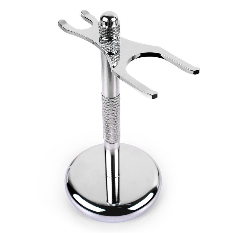 QSHAVE Deluxe Chrome Razor and Brush Stand Holder, Prolong The Life of Your Shaving Brush, 2 Prongs - Image 2
