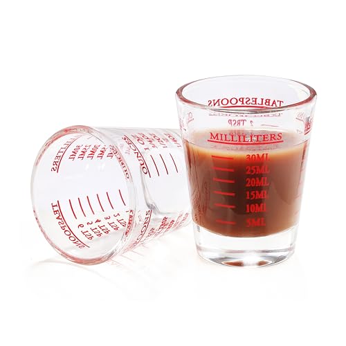 COKUMA Shot Glass Measuring Cup 2PCS Measuring Shot Glasses Thick Base Liquid Measuring Cup for Espresso Shot Glass and Measuring Glasses Four Different Units of Measure1 OZ 2 TBS 6 TSP 30 ML - Image 1