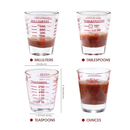 COKUMA Shot Glass Measuring Cup 2PCS Measuring Shot Glasses Thick Base Liquid Measuring Cup for Espresso Shot Glass and Measuring Glasses Four Different Units of Measure1 OZ 2 TBS 6 TSP 30 ML - Image 3