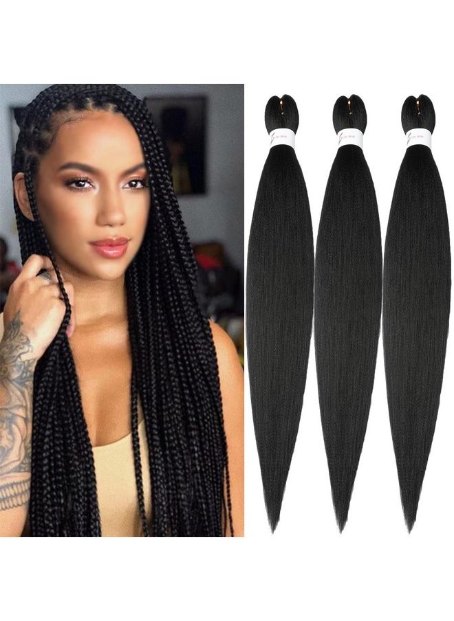 ShowCoco Pre Stretched Braiding Hair Natural Black Long Braiding Hair 32 Inch 3 Packs Braiding Hair Extensions Professional Synthetic Fiber Crochet Twist Braids(32Inch,1B#)  - Image 1