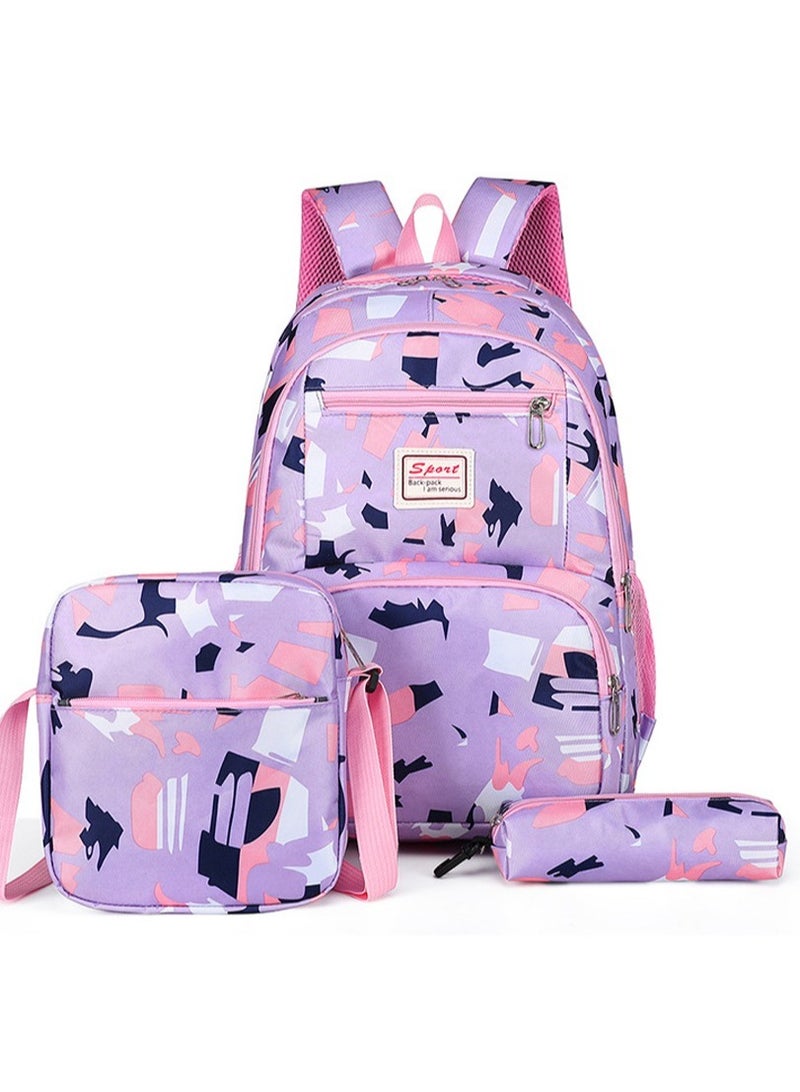 Joychic طقم حقيبة ظهر مدرسية كبيرة السعة مقاومة للماء من النايلون 3 قطع مع جيب أمامي للطلاب في المرحلة المتوسطة والثانوية - Image 1
